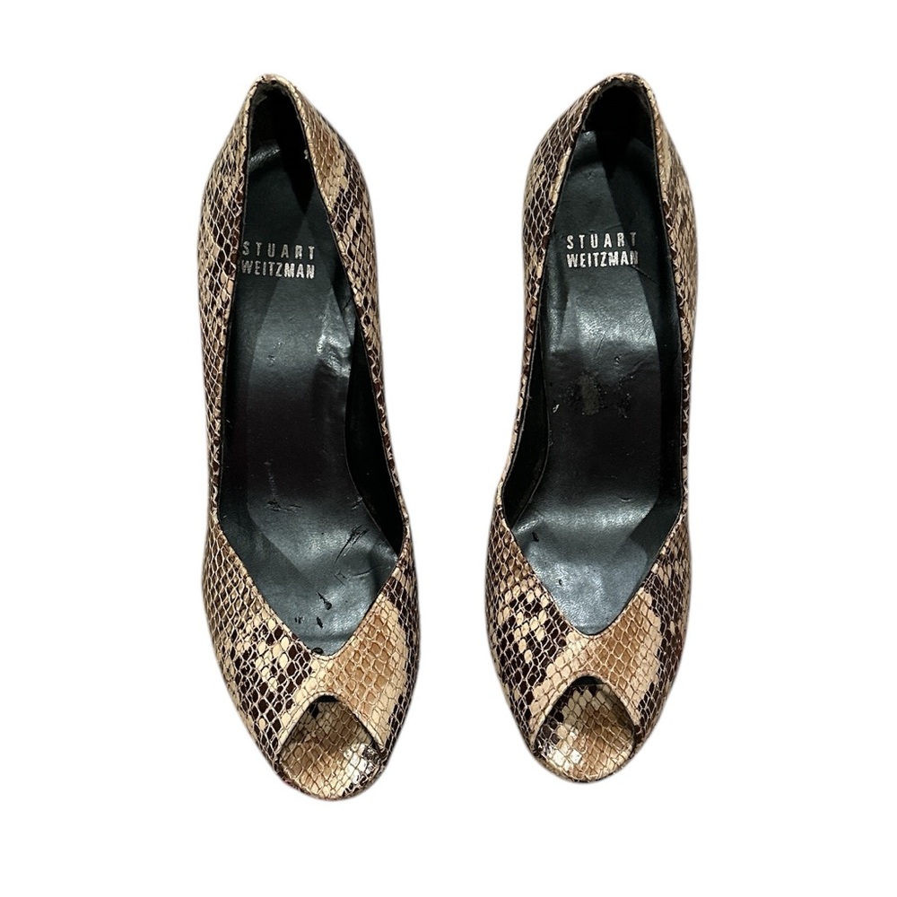 Stuart Weitzman Python Snakeskin Peep Toe Platfor… - image 2
